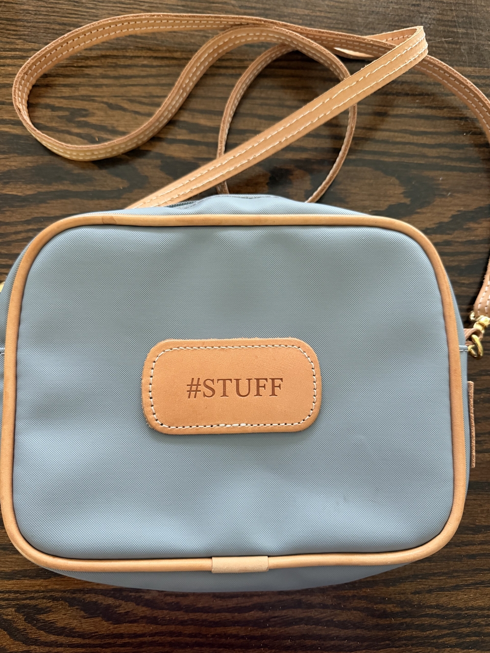 Blue Crossbody Bag with Tan Trim - Stylish Everyday Shoulder Bag